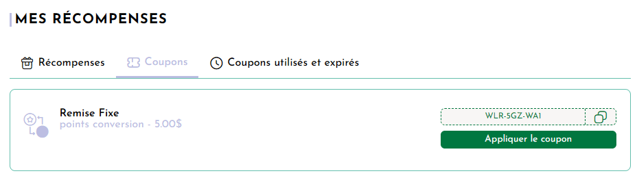 étape deux Procédure point fidélité - coupon